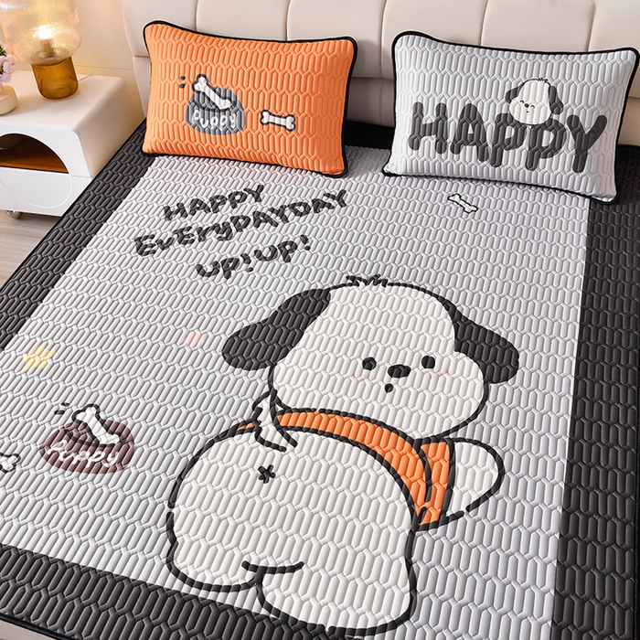 91家纺网 家纺一手货源 找家纺 炫拼家纺 2026新款凉感丝大版卡通乳胶凉席三件套 恰恰狗