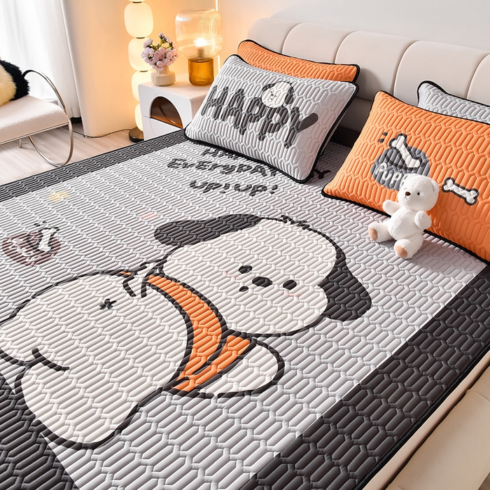 91家纺网 家纺一手货源 找家纺 炫拼家纺 2026新款凉感丝大版卡通乳胶凉席三件套 恰恰狗