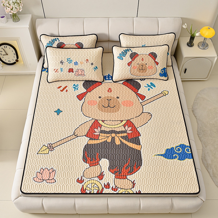 91家纺网 家纺一手货源 找家纺 炫拼家纺 2026新款凉感丝大版卡通乳胶凉席三件套 卡皮小爷