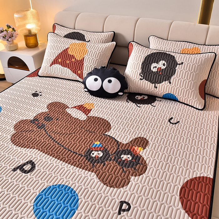 91家纺网 家纺一手货源 找家纺 炫拼家纺 2026新款凉感丝大版卡通乳胶凉席三件套 欢乐狗