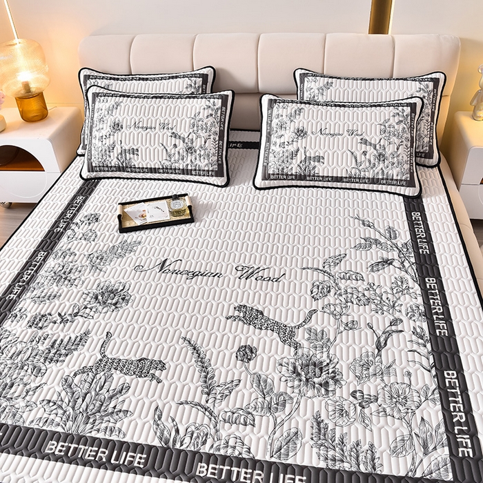 炫拼家纺 2026新款凉感丝大版卡通乳胶凉席三件套 从林豹-灰