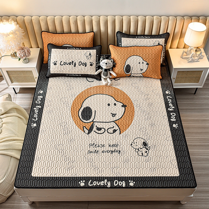 91家纺网 家纺一手货源 找家纺 炫拼家纺 2026新款凉感丝大版卡通乳胶凉席三件套 狗狗比比