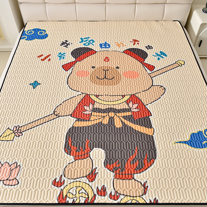 91家纺网 家纺一手货源 找家纺 炫拼家纺 2026新款凉感丝大版卡通乳胶凉席三件套 卡皮小爷