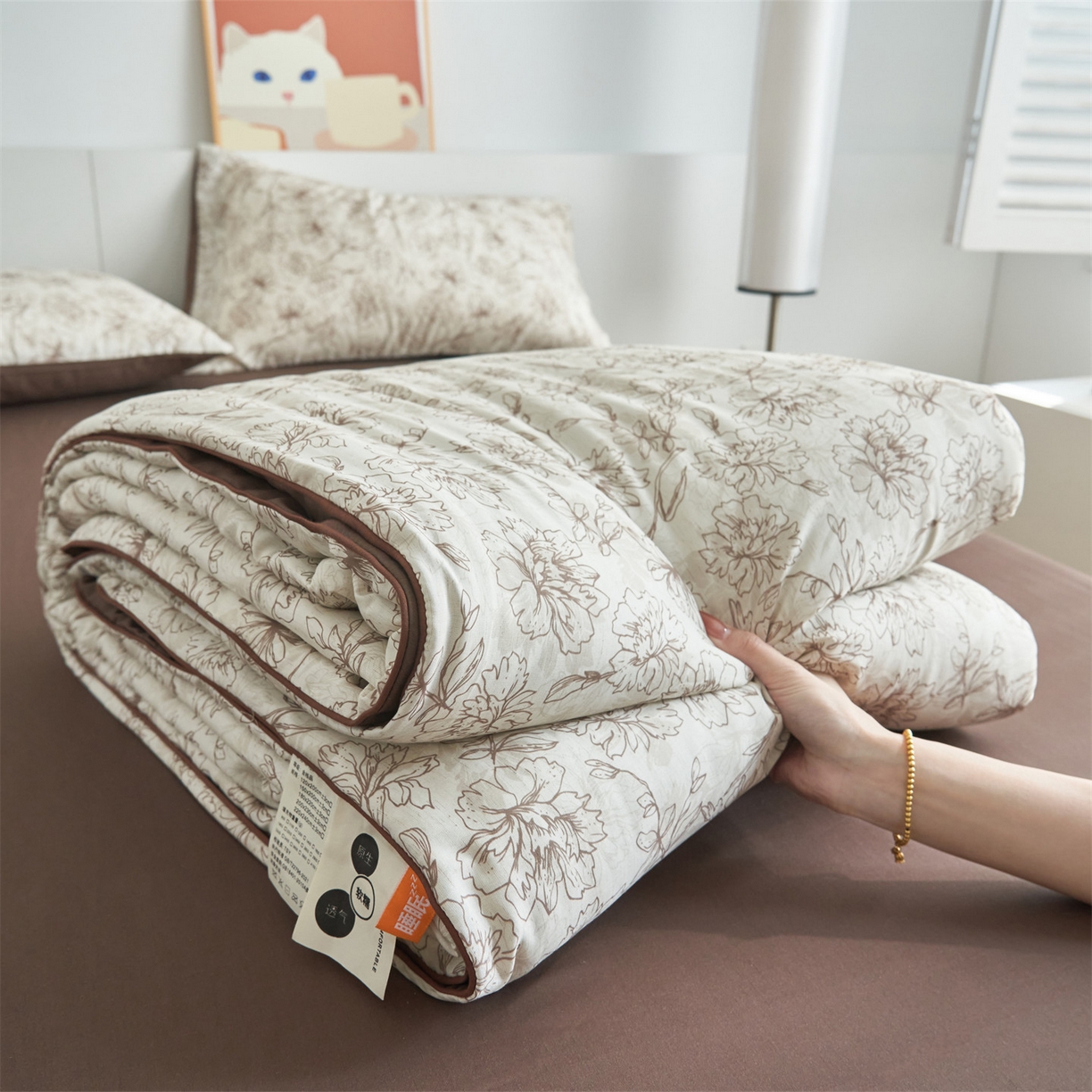 91家纺网 家纺一手货源 找家纺 恬思语家纺 2026新款天丝麻大豆印花夏被夏凉被空调被 山茶花