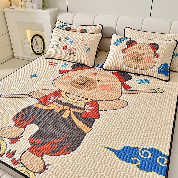 91家纺网 家纺一手货源 找家纺 炫拼家纺 2026新款凉感丝大版卡通乳胶凉席三件套 卡皮小爷