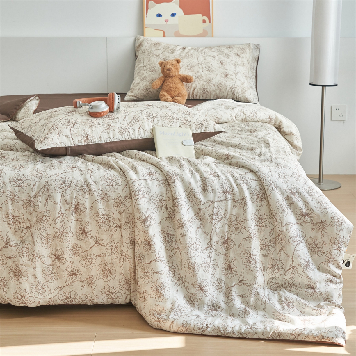 91家纺网 家纺一手货源 找家纺 恬思语家纺 2026新款天丝麻大豆印花夏被夏凉被空调被 山茶花