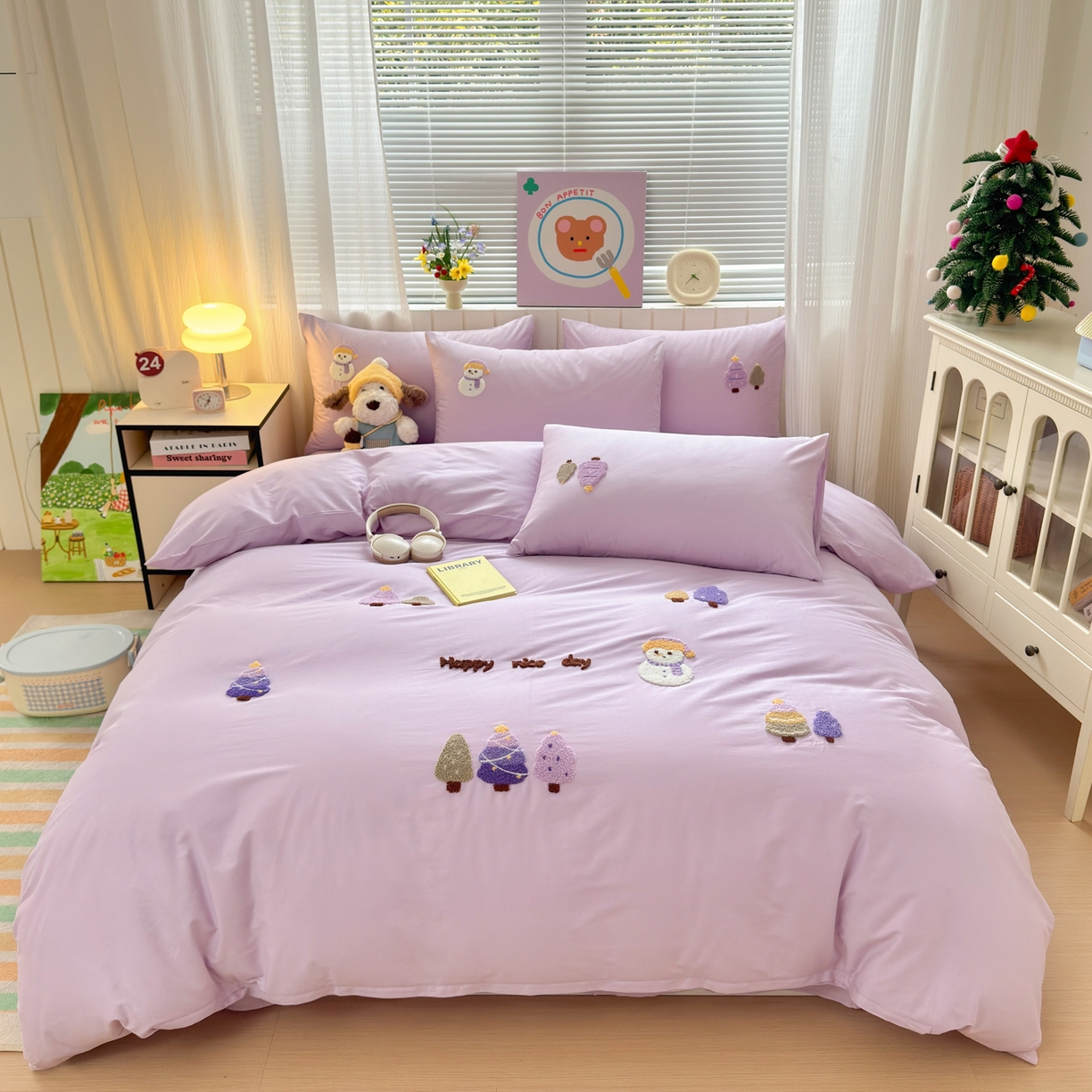 如意朵 2026新款全棉小清新绣花四件套第一批 童话森林紫