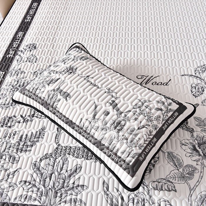 91家纺网 家纺一手货源 找家纺 炫拼家纺 2026新款凉感丝大版卡通乳胶凉席三件套 从林豹-灰