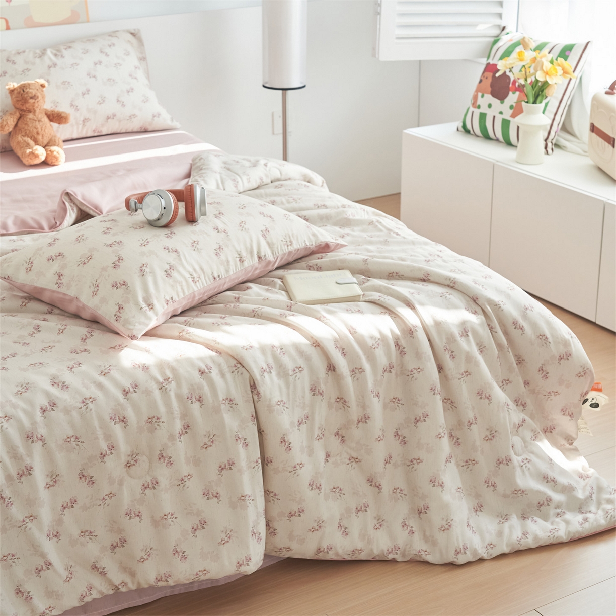 91家纺网 家纺一手货源 找家纺 恬思语家纺 2026新款天丝麻大豆印花夏被夏凉被空调被 醉花粉