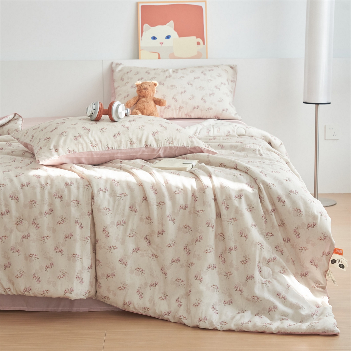 91家纺网 家纺一手货源 找家纺 恬思语家纺 2026新款天丝麻大豆印花夏被夏凉被空调被 醉花粉