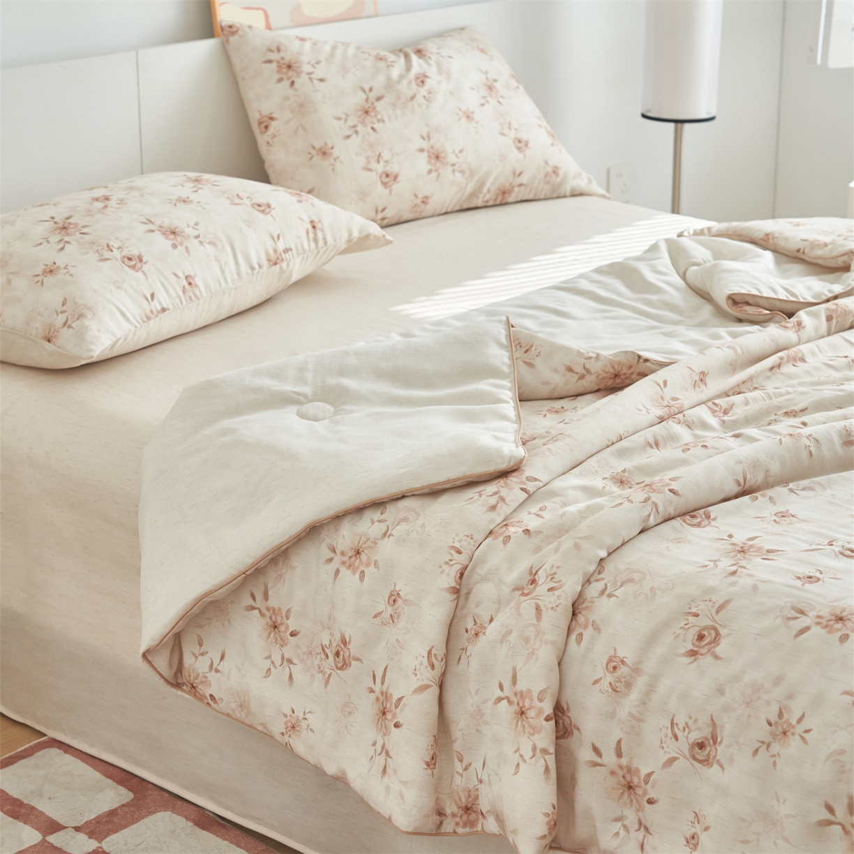 91家纺网 家纺一手货源 找家纺 恬思语家纺 2026新款天丝麻大豆印花夏被夏凉被空调被 花叶秋