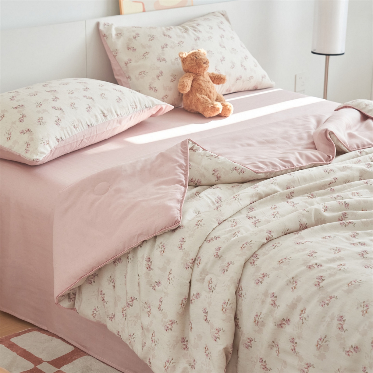 91家纺网 家纺一手货源 找家纺 恬思语家纺 2026新款天丝麻大豆印花夏被夏凉被空调被 醉花粉