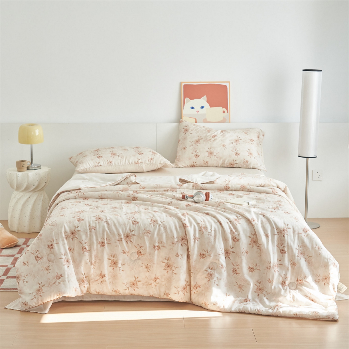 91家纺网 家纺一手货源 找家纺 恬思语家纺 2026新款天丝麻大豆印花夏被夏凉被空调被 花叶秋