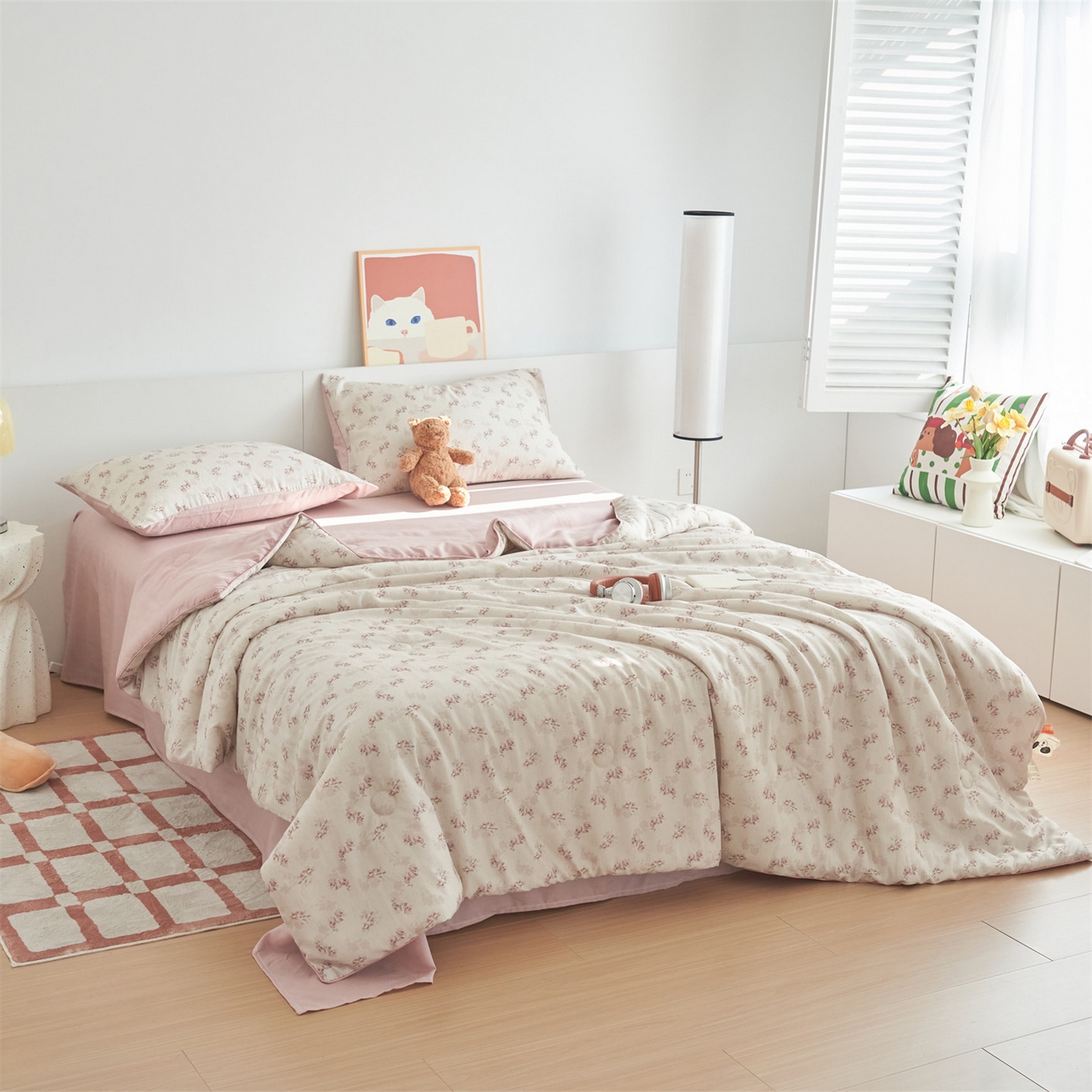 91家纺网 家纺一手货源 找家纺 恬思语家纺 2026新款天丝麻大豆印花夏被夏凉被空调被 醉花粉