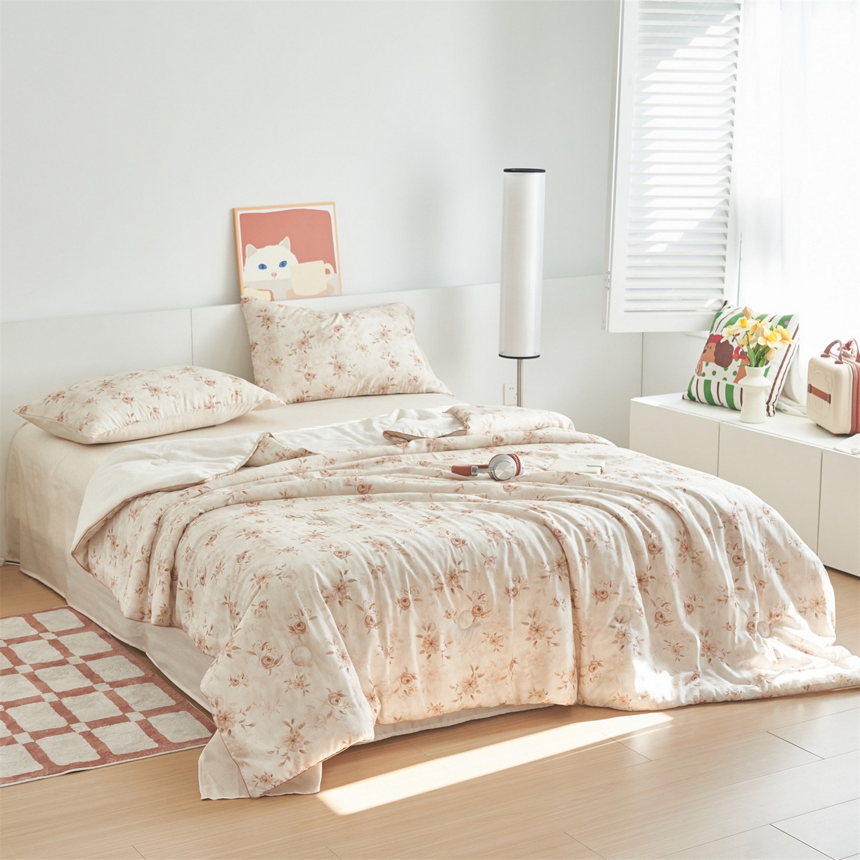 91家纺网 家纺一手货源 找家纺 恬思语家纺 2026新款天丝麻大豆印花夏被夏凉被空调被 花叶秋