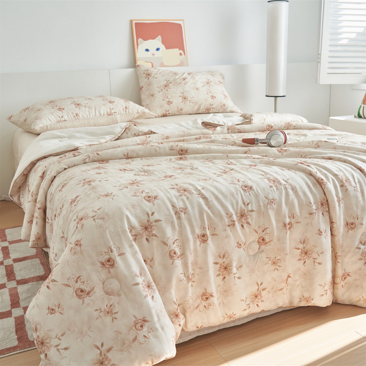 91家纺网 家纺一手货源 找家纺 恬思语家纺 2026新款天丝麻大豆印花夏被夏凉被空调被 花叶秋