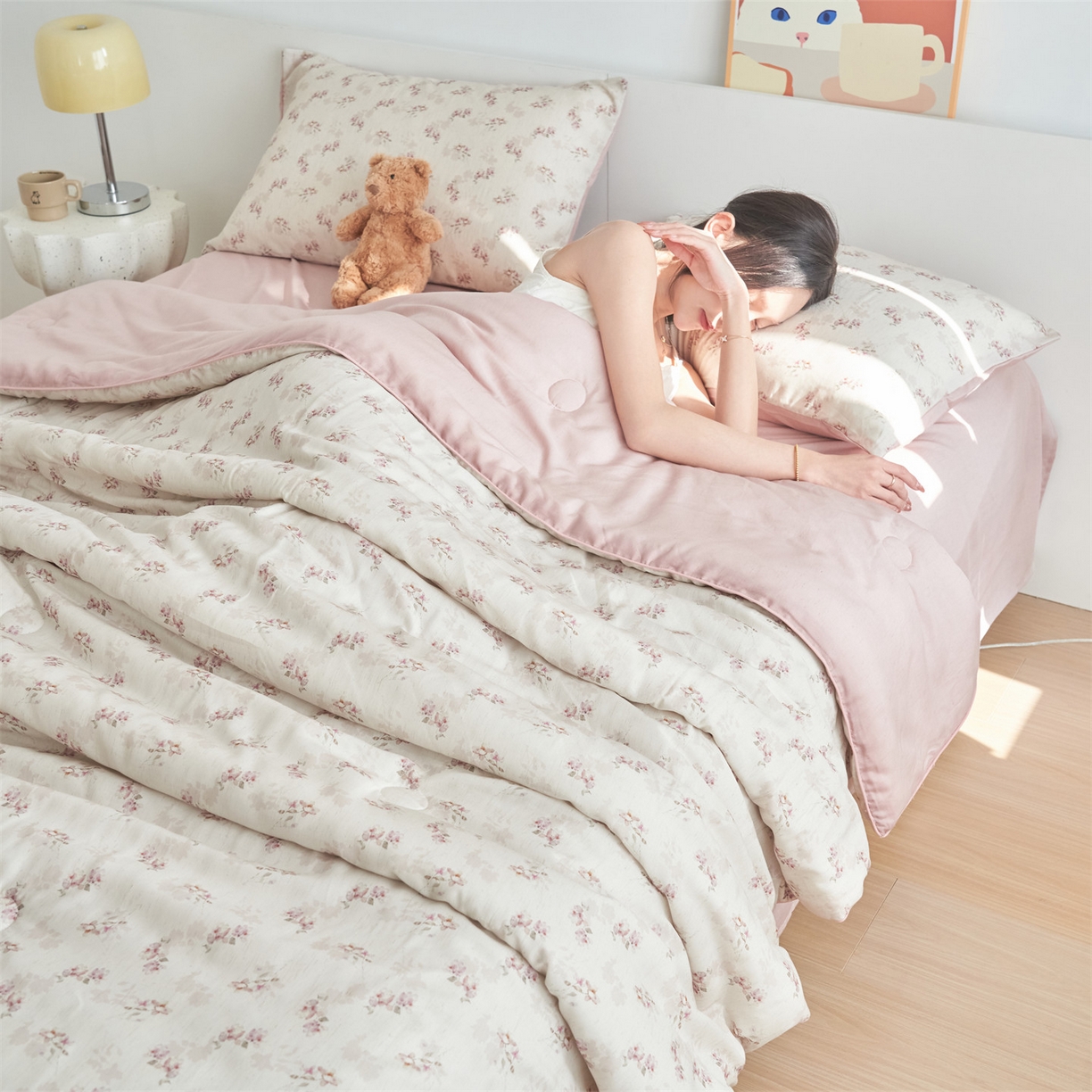 91家纺网 家纺一手货源 找家纺 恬思语家纺 2026新款天丝麻大豆印花夏被夏凉被空调被 醉花粉