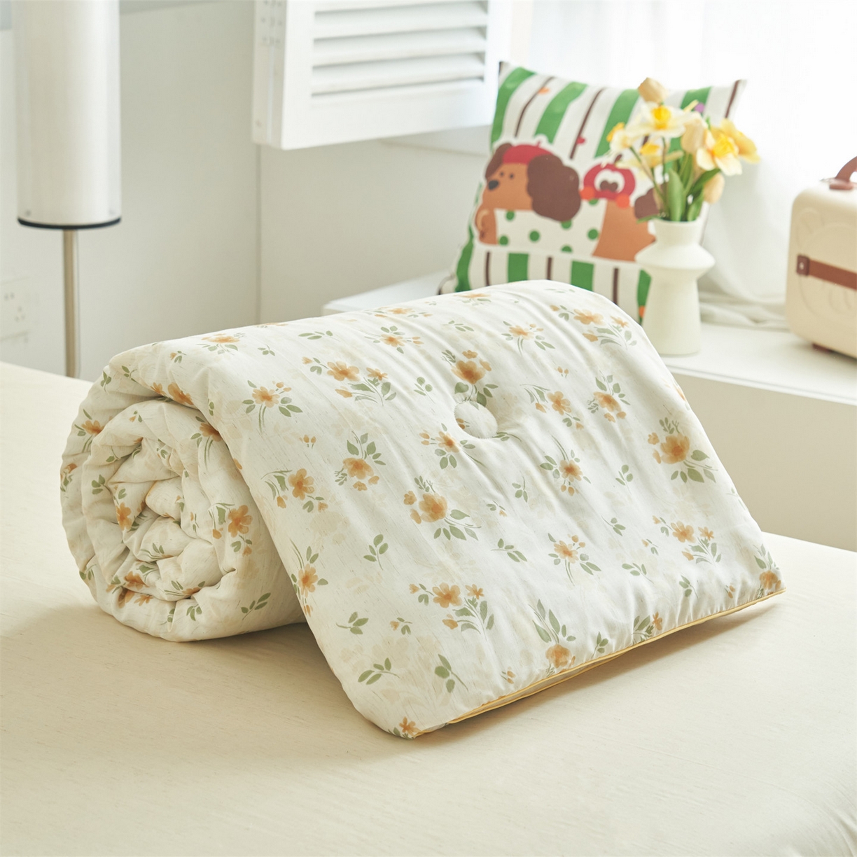 91家纺网 家纺一手货源 找家纺 恬思语家纺 2026新款天丝麻大豆印花夏被夏凉被空调被 花叶伴舞