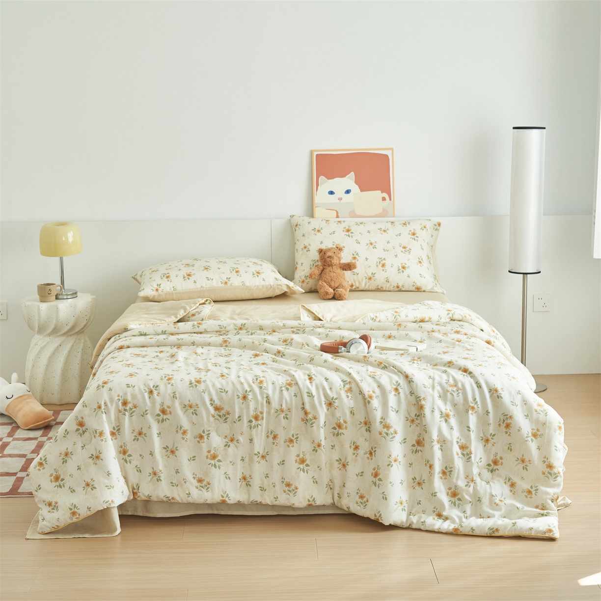 91家纺网 家纺一手货源 找家纺 恬思语家纺 2026新款天丝麻大豆印花夏被夏凉被空调被 花叶伴舞