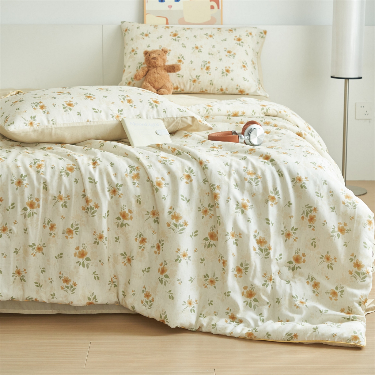 91家纺网 家纺一手货源 找家纺 恬思语家纺 2026新款天丝麻大豆印花夏被夏凉被空调被 花叶伴舞