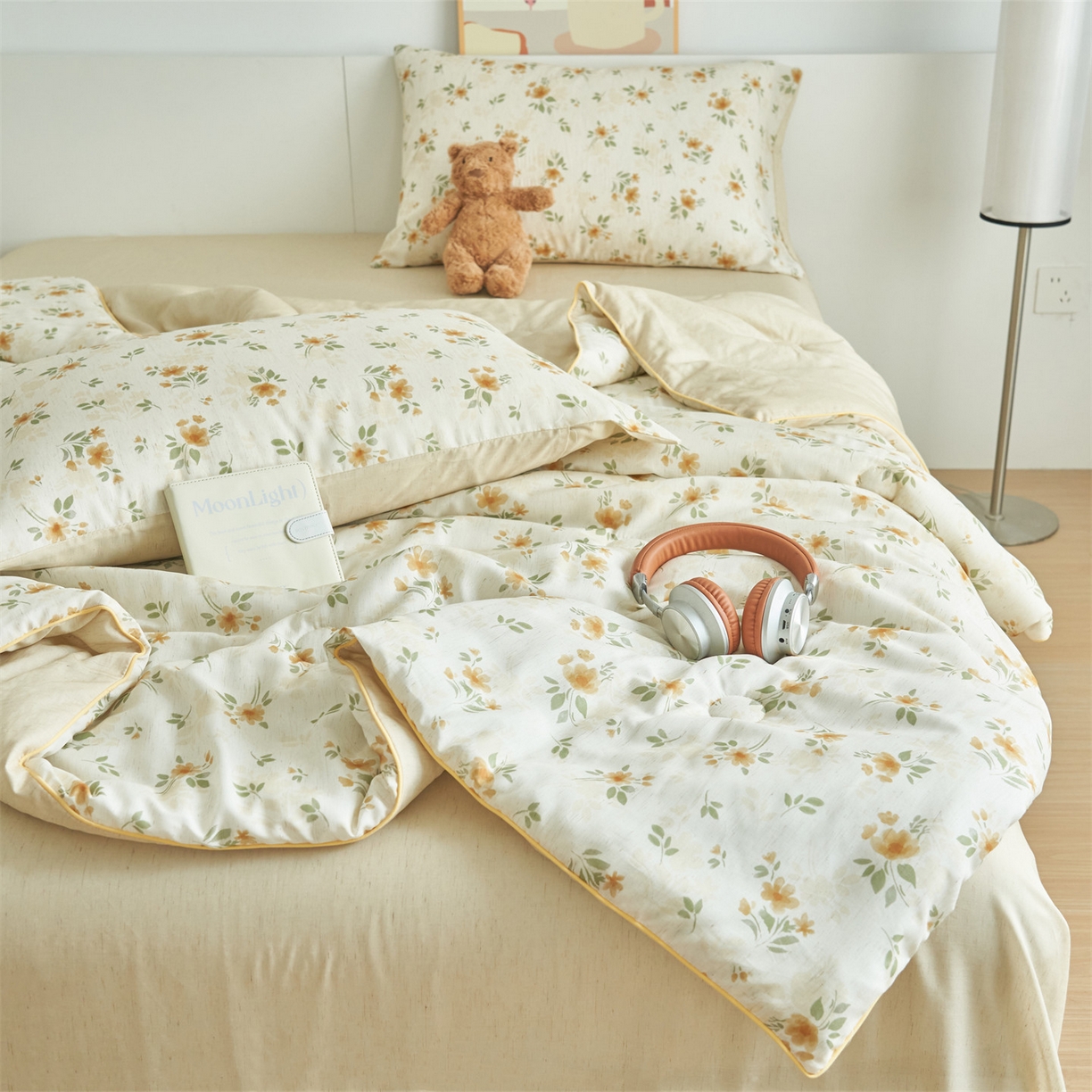 91家纺网 家纺一手货源 找家纺 恬思语家纺 2026新款天丝麻大豆印花夏被夏凉被空调被 花叶伴舞