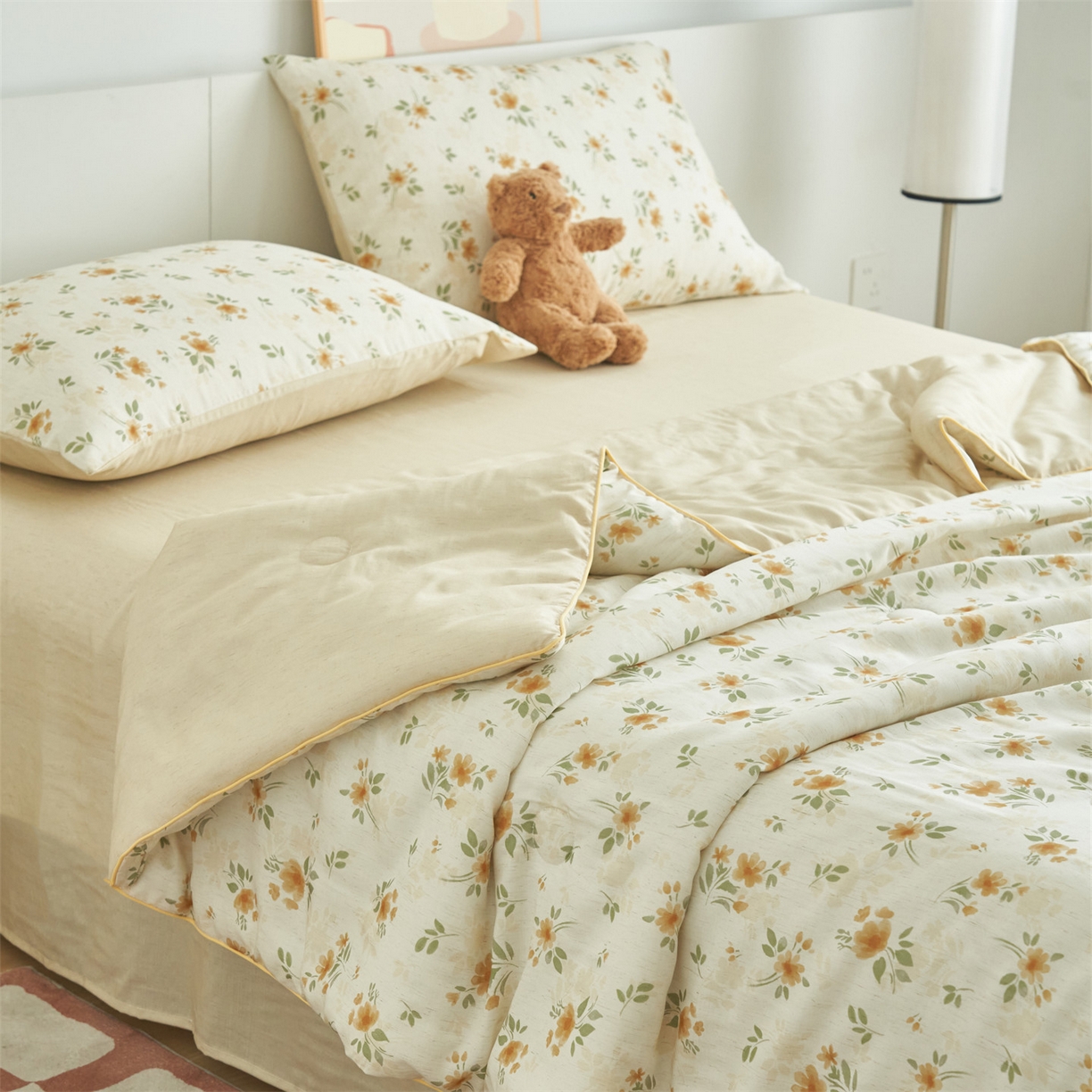 91家纺网 家纺一手货源 找家纺 恬思语家纺 2026新款天丝麻大豆印花夏被夏凉被空调被 花叶伴舞