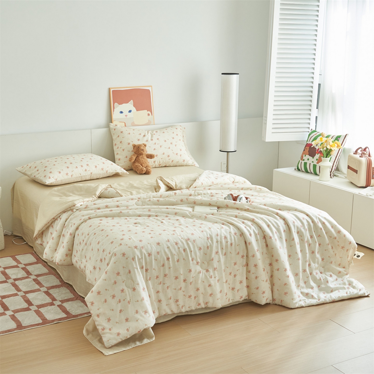 91家纺网 家纺一手货源 找家纺 恬思语家纺 2026新款天丝麻大豆印花夏被夏凉被空调被 桃花朵朵