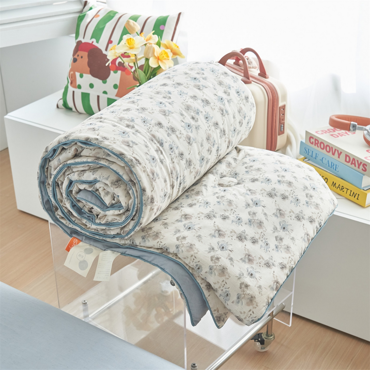 91家纺网 家纺一手货源 找家纺 恬思语家纺 2026新款天丝麻大豆印花夏被夏凉被空调被 花草韵