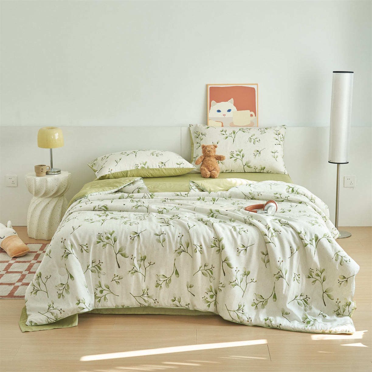 91家纺网 家纺一手货源 找家纺 恬思语家纺 2026新款天丝麻大豆印花夏被夏凉被空调被 栀子花开