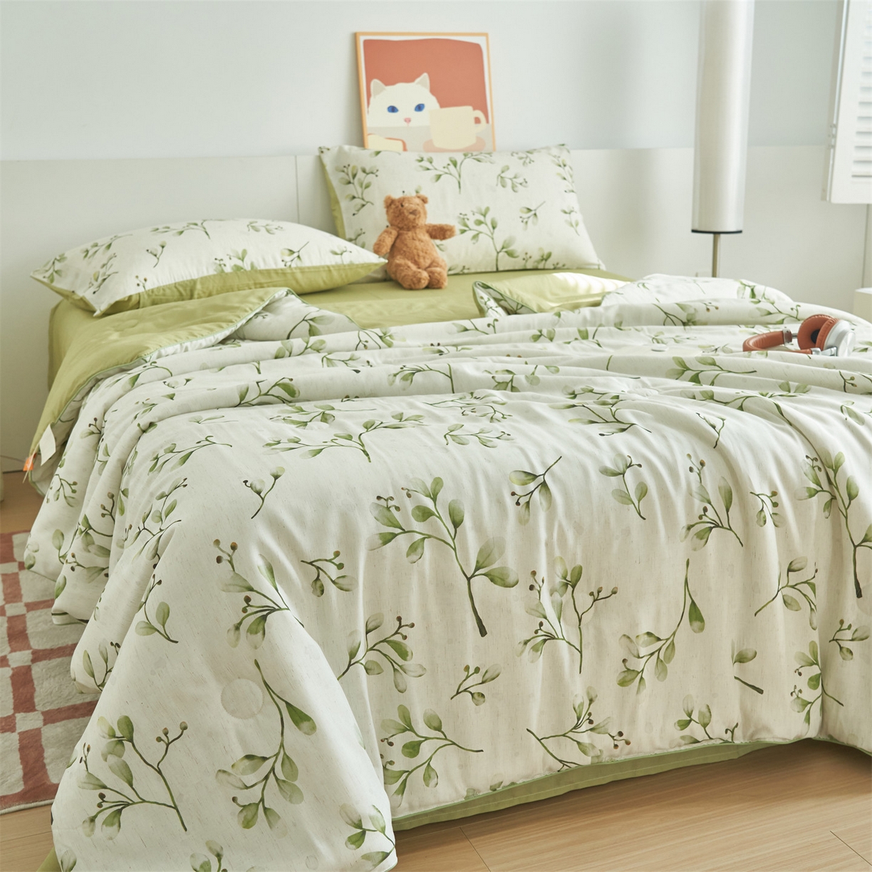 91家纺网 家纺一手货源 找家纺 恬思语家纺 2026新款天丝麻大豆印花夏被夏凉被空调被 栀子花开