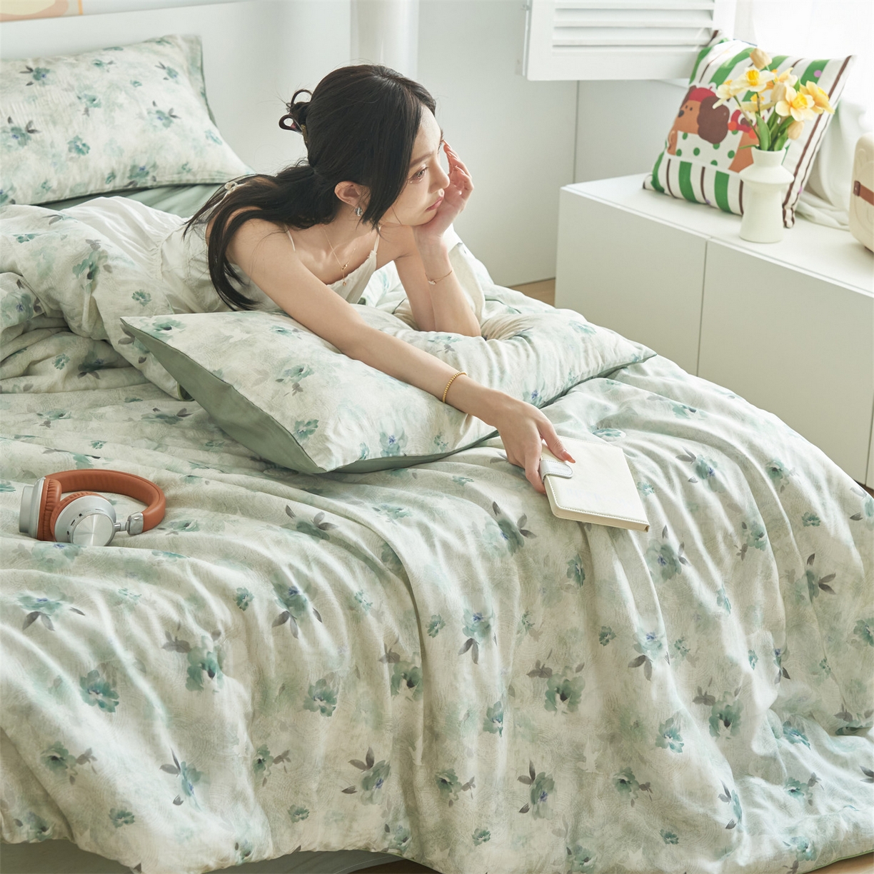 91家纺网 家纺一手货源 找家纺 恬思语家纺 2026新款天丝麻大豆印花夏被夏凉被空调被 蓝色海棠