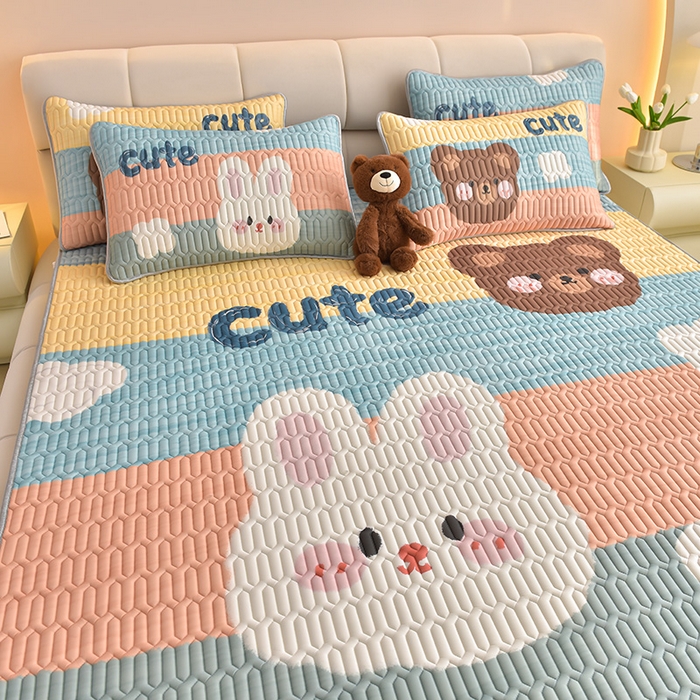 91家纺网 家纺一手货源 找家纺 炫拼家纺 2026新款凉感丝大版卡通乳胶凉席三件套 彩色心情