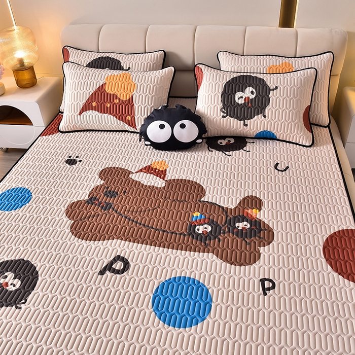 91家纺网 家纺一手货源 找家纺 炫拼家纺 2026新款凉感丝大版卡通乳胶凉席三件套 欢乐狗