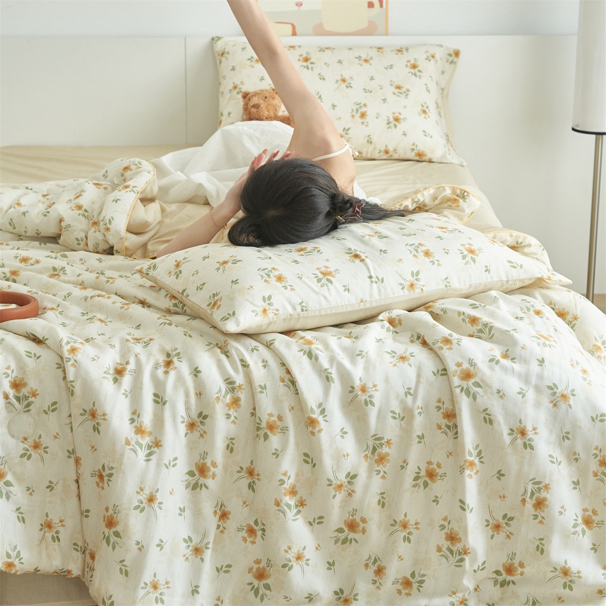 91家纺网 家纺一手货源 找家纺 恬思语家纺 2026新款天丝麻大豆印花夏被夏凉被空调被 花叶伴舞