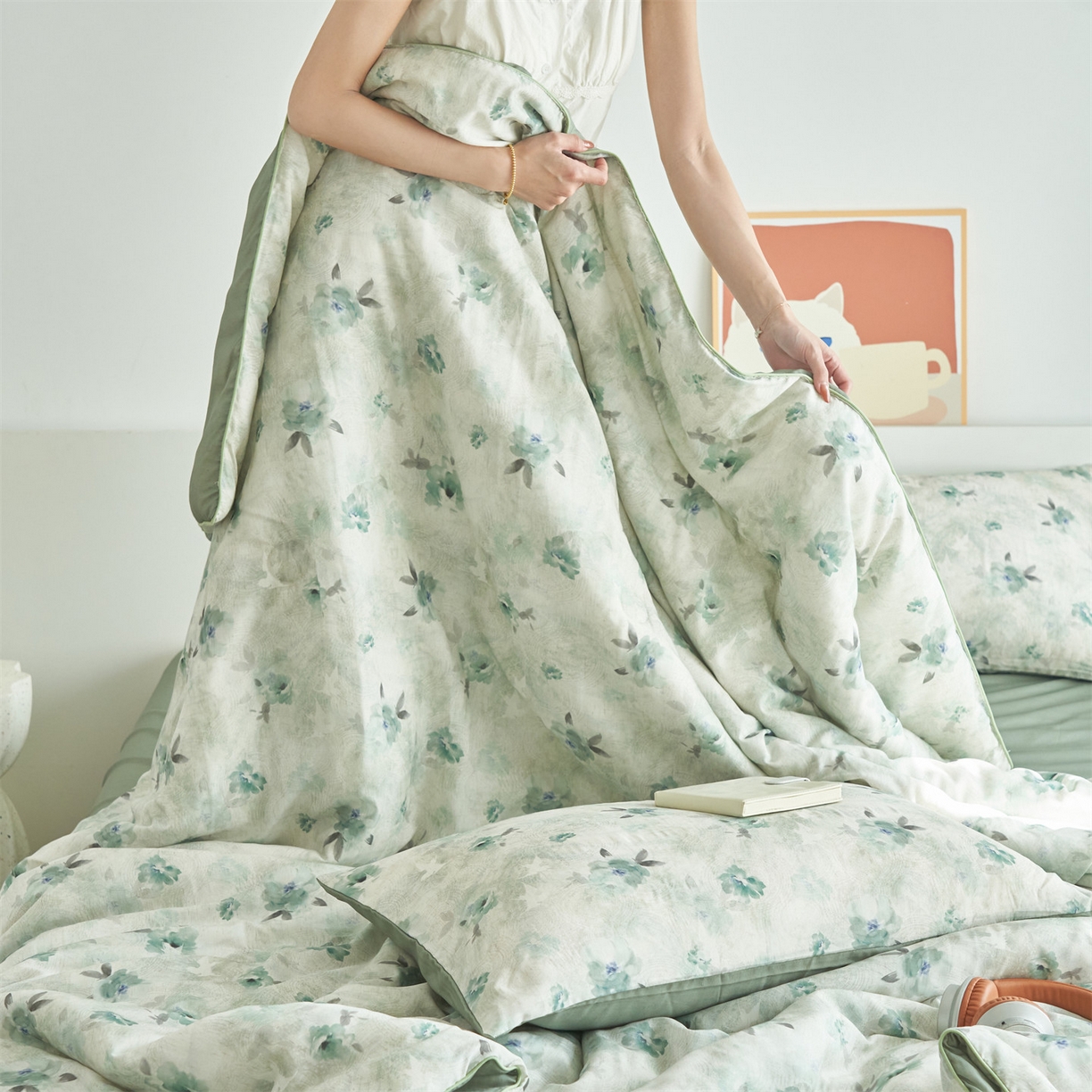 91家纺网 家纺一手货源 找家纺 恬思语家纺 2026新款天丝麻大豆印花夏被夏凉被空调被 蓝色海棠