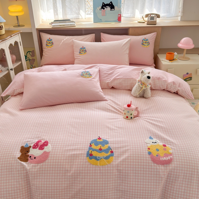 91家纺网 家纺一手货源 找家纺 如意朵 2026新款全棉小清新绣花四件套第一批 小甜品