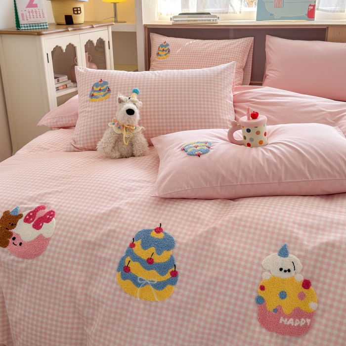 91家纺网 家纺一手货源 找家纺 如意朵 2026新款全棉小清新绣花四件套第一批 小甜品