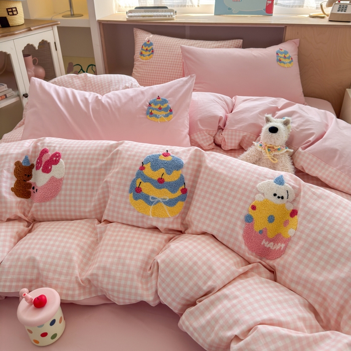 91家纺网 家纺一手货源 找家纺 如意朵 2026新款全棉小清新绣花四件套第一批 小甜品