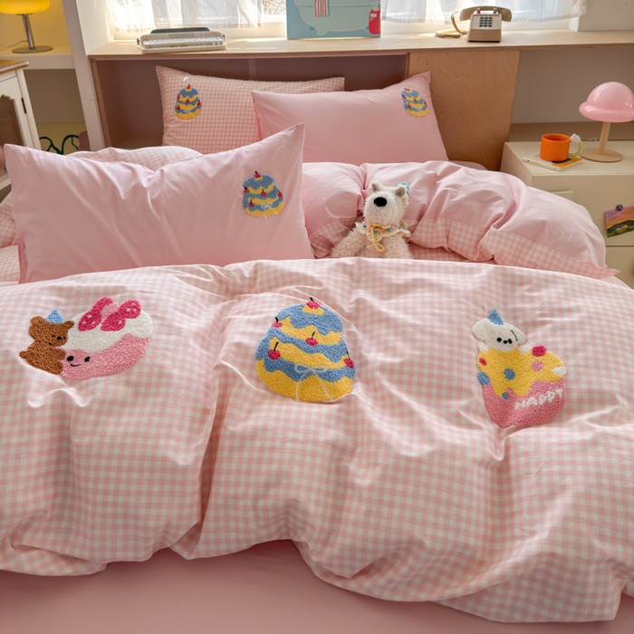 91家纺网 家纺一手货源 找家纺 如意朵 2026新款全棉小清新绣花四件套第一批 小甜品