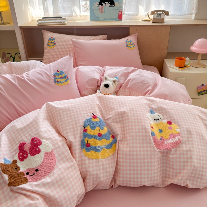 91家纺网 家纺一手货源 找家纺 如意朵 2026新款全棉小清新绣花四件套第一批 小甜品