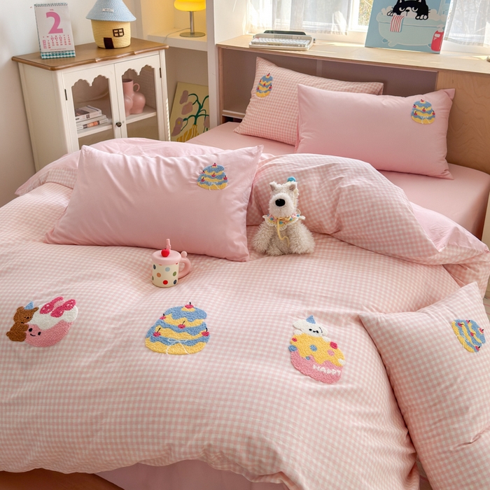 91家纺网 家纺一手货源 找家纺 如意朵 2026新款全棉小清新绣花四件套第一批 小甜品