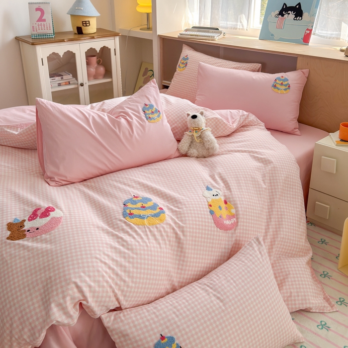 91家纺网 家纺一手货源 找家纺 如意朵 2026新款全棉小清新绣花四件套第一批 小甜品