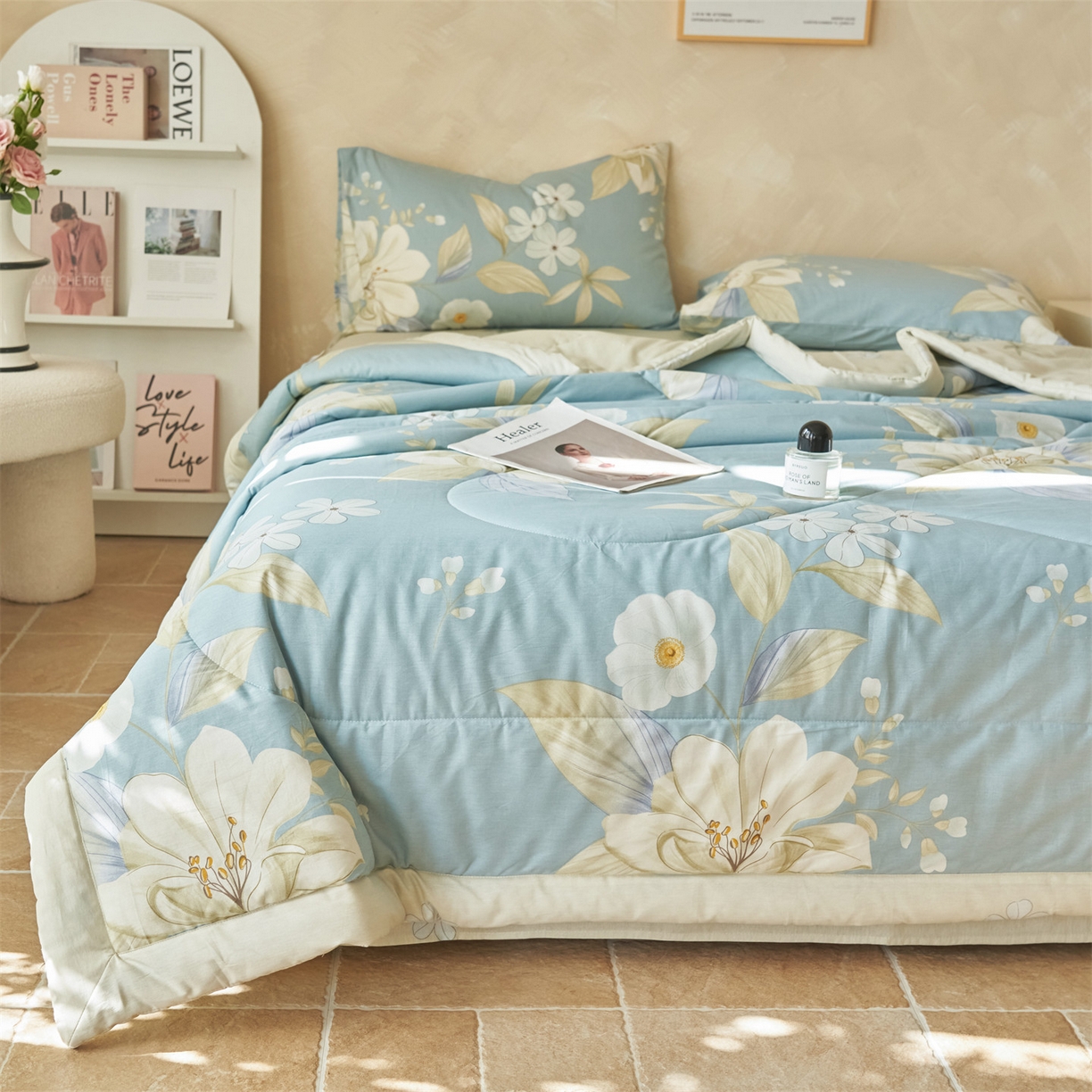 91家纺网 家纺一手货源 找家纺 恬思语家纺 2026春夏新款里外全棉印花棉花夏被空调被夏凉被夏被四件套 芬芳年华