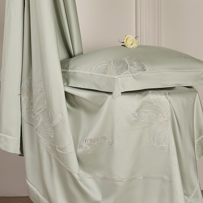 91家纺网 家纺一手货源 找家纺 诗黛尔家纺 2026春夏云朵棉刺绣四件套 香颂系列 香颂-冰晶绿