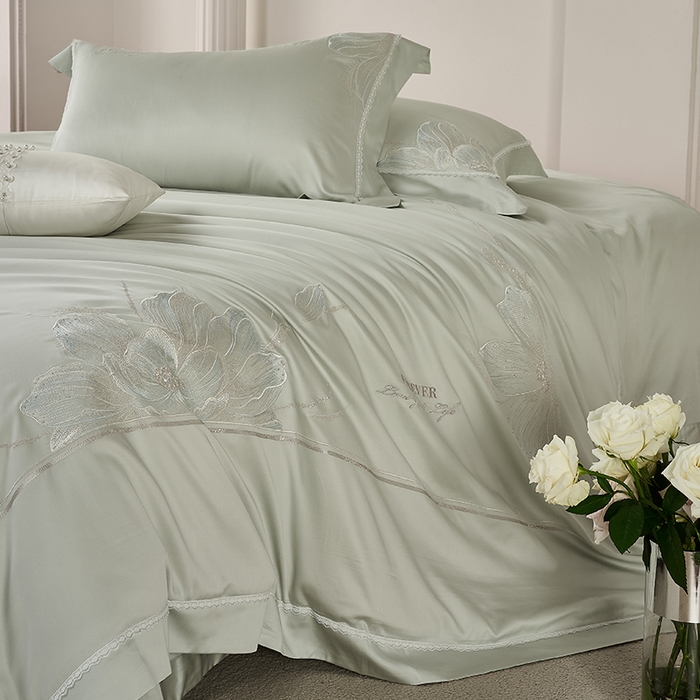 91家纺网 家纺一手货源 找家纺 诗黛尔家纺 2026春夏云朵棉刺绣四件套 香颂系列 香颂-冰晶绿