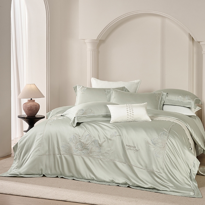 诗黛尔家纺 2026春夏云朵棉刺绣四件套 香颂系列 香颂-冰晶绿