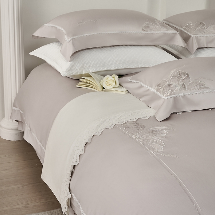 91家纺网 家纺一手货源 找家纺 诗黛尔家纺 2026春夏云朵棉刺绣四件套 香颂系列 香颂-都市灰