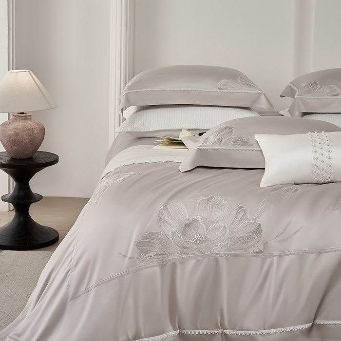 91家纺网 家纺一手货源 找家纺 诗黛尔家纺 2026春夏云朵棉刺绣四件套 香颂系列 香颂-都市灰