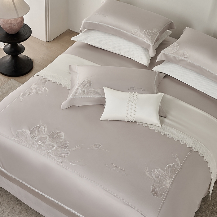 91家纺网 家纺一手货源 找家纺 诗黛尔家纺 2026春夏云朵棉刺绣四件套 香颂系列 香颂-都市灰