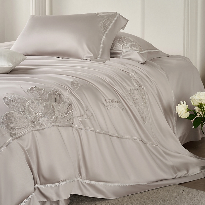 91家纺网 家纺一手货源 找家纺 诗黛尔家纺 2026春夏云朵棉刺绣四件套 香颂系列 香颂-都市灰